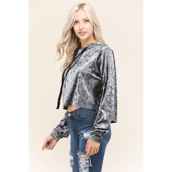 NWT - Charcoal Velvet Hooded Sweatshirt - Picture 4 of 7